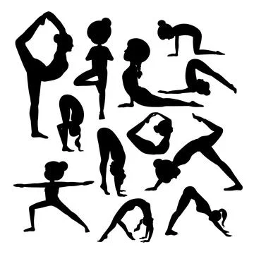 Set of Yoga Pose Silhouettes Vector Illustration Stock Illustration