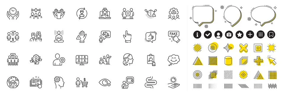 Set of Yoga, Teamwork and Engineering line icons for web app. Pictogram icon Stock Illustration