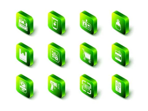 Set Yogurt container, Identification badge, Spice can, Bottle of olive oil 库存插图