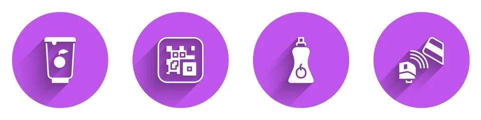 Set Yogurt container, QR code, Sauce bottle and POS terminal with credit card Stock Illustration