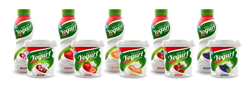 Set of yougurt brand new packaging isolated design for milk, yogurt or cream Stock Illustration
