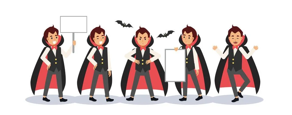 Set of Young boy in Dracula vampire costume for Halloween festival. A boy hol Stock Illustration