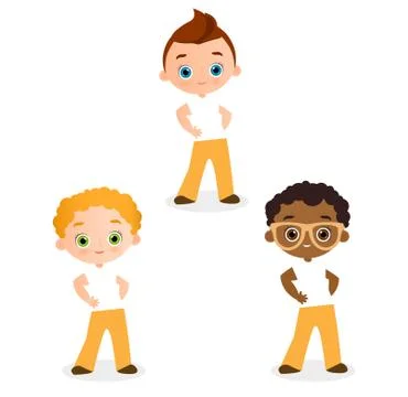 Set Young Boy. Vector illustration eps 10 isolated on white background. Fla.. Stock Illustration