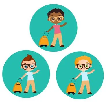 Set Young Boy. Vector illustration eps 10 isolated on white background. Fla.. Illustrazione stock