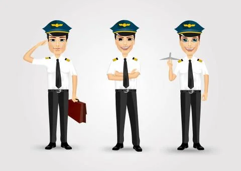 Set of young friendly pilots Illustrazione stock
