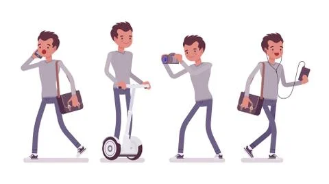 Set of young handsome man in different situations Stock Illustration