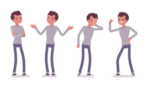 Set of young handsome man, negative emoions Stock Illustration