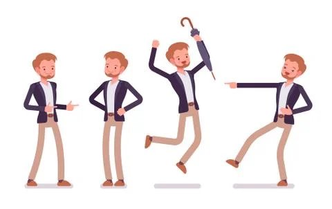 Set of young happy dandy showing positive emotions Stock Illustration
