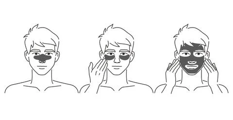 Set of young man with face mask, Spa and skin care for men. on white backgr.. Stock Illustration