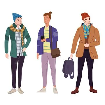 Set Young mans students in modern spring trendy clothes. Fashion casual Stock Illustration
