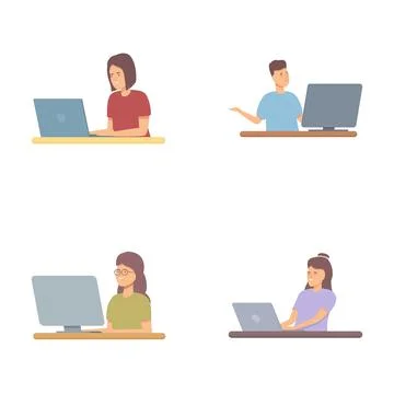 Set of young people using computers Stock Illustration