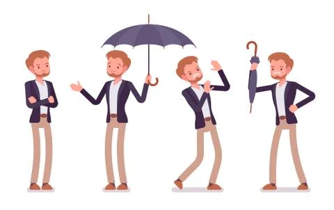 Set of young sad dandy showing negative emotions Stock Illustration