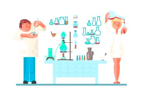Set with young scientist Stock Illustration