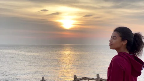 Set your mind free. The camera close up young woman who dreams of something Stock Footage 151607226