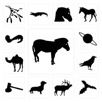 Set of zebra outline on white background, mistletoe elk dachshund gavel backg Free Stock Illustration