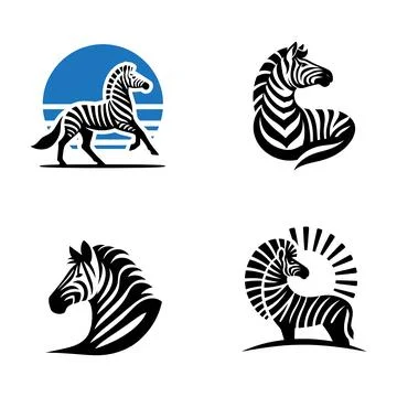 A set of zebra silhouette vector logo icon illustration. 스톡 일러스트