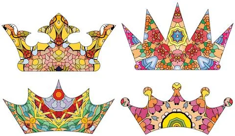 Set of Zentangle stylized crowns. Hand Drawn lace vector illustration Ilustração Stock
