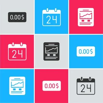 Set Zero cost, Calendar and Website with growth graph icon. Vector 스톡 일러스트