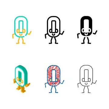 Set zero number character color icon vector Stock Illustration