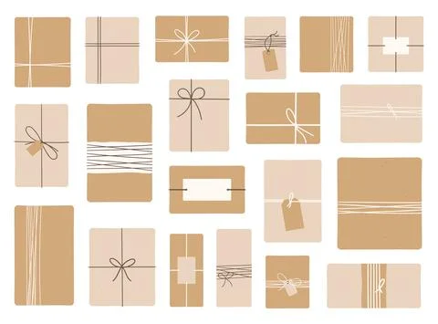 Set of zero waste, eco-friendly packaging gifts. Wrapping present boxes with  Stock Illustration