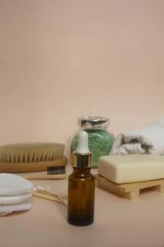 Set of zero waste skin care products. Copy space. Front view Stock Photos