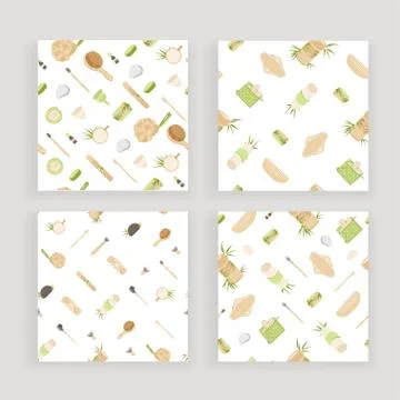 Set of Zero Waste Vector Seamless Pattern in Minimalism Style, with Reusable and Stock Illustration