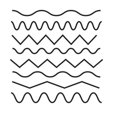 Set of zigzag and wave borders. Waves outline icon. Wave thin line symbol Stock Illustration