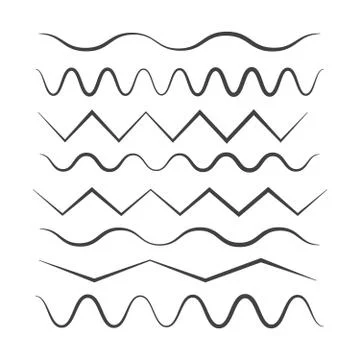 Set of zigzag and wave borders. Waves outline icon. Wave thin line symbol Illustrazione stock