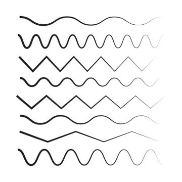 Set of zigzag and wave borders. Waves outline icon. Wave thin line symbol Stock Illustration