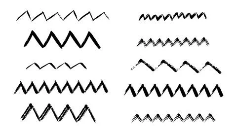 Set of zigzags drawn with ink, collection of various hand drawn zigzags Stock Illustration