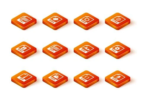 Set ZIP file document, MOV, WAV, PPT, CSS and OTF icon. Vector Stock Illustration