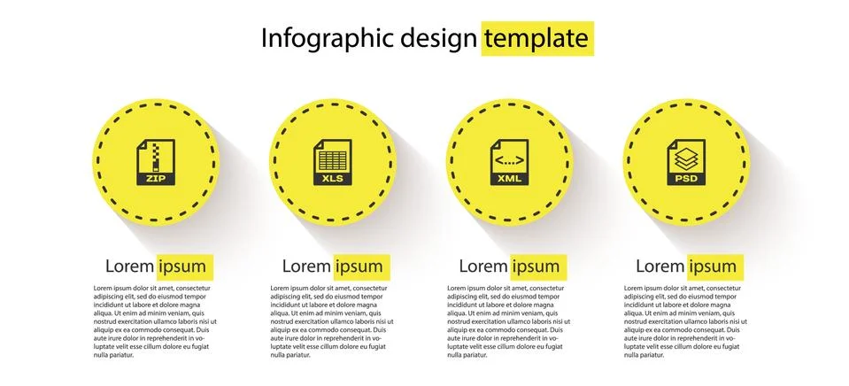 Set ZIP file document, XLS, XML and PSD. Business infographic template. Vector Stock Illustration