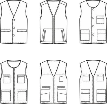 Set of zipped work vests. Stock Illustration