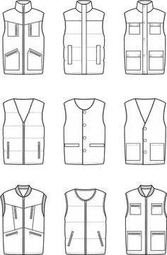 Set of zipped work vests. Stock Illustration