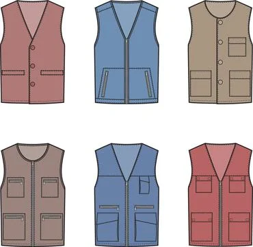 Set of zipped work vests. Stock Illustration