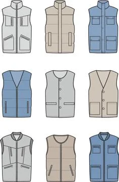 Set of zipped work vests. Stock Illustration
