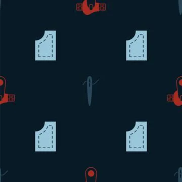 Set Zipper, Needle for sewing with thread and Sewing pattern on seamless pattern Illustrazione stock