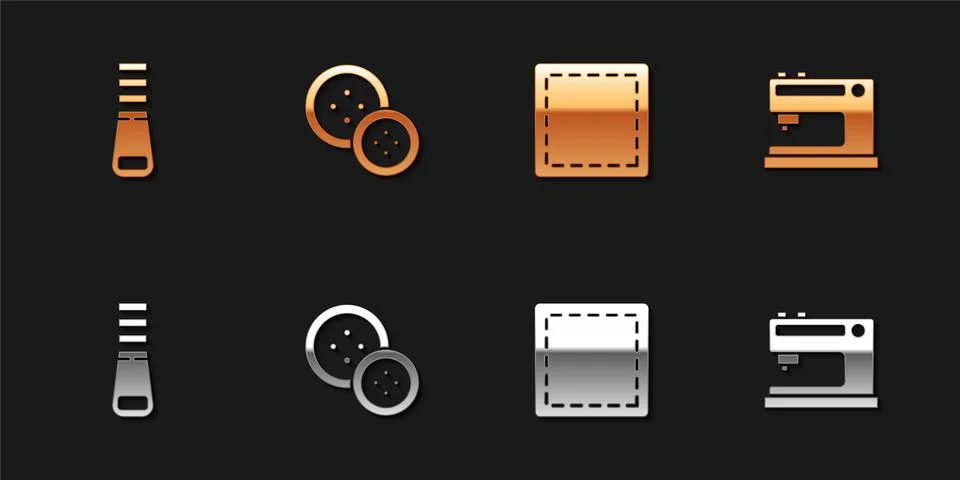 Set Zipper, Sewing button, Pattern and machine icon. Vector Stock Illustration