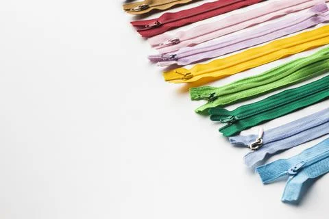 Set zipper sewing needlework high view . High quality and resolution beautiful Stock Photos