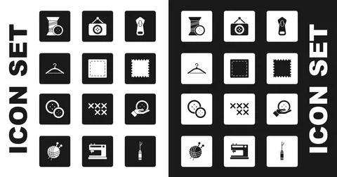 Set Zipper, Sewing Pattern, Hanger wardrobe, thread and button, Leather, Tailor Illustrazione stock