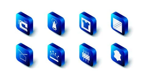 Set Zipper, Sewing pattern, Textile fabric roll, Leather, Needle for sewing, bed Stock Illustration