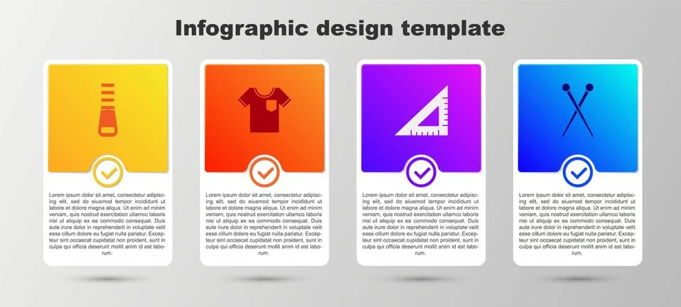 Set Zipper, T-shirt, Triangular ruler and Knitting needles. Business infographic Stock Illustration
