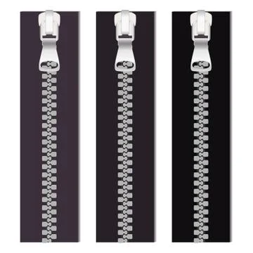 Set of zippers for clothes, vector illustration of zippers in gray colors, re Stock Illustration
