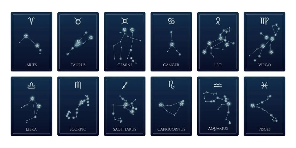 Set of zodiac constellations cards vector illustration design. Stock Illustration