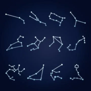 Set with zodiac constellations on dark blue background Stock Illustration