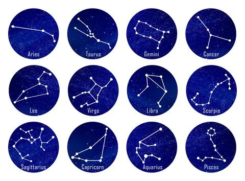 Set with zodiac constellations on white background Stock Illustration