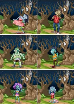 Set of zombie at night Stock-Illustration