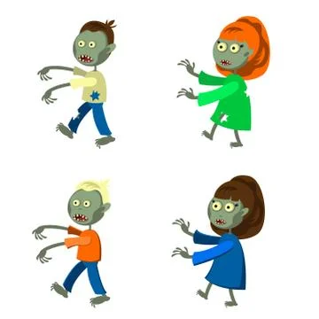 Set of a zombies isolated on white background. Zombie men and women in cartoo Stock Illustration