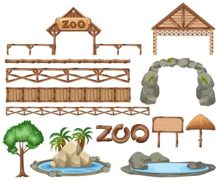 Set of zoo elements on white background Stock Illustration