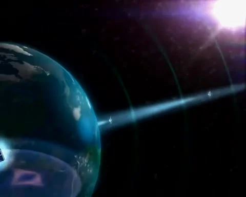 Setallite moving around the earth in space Stock-Footage 255786160